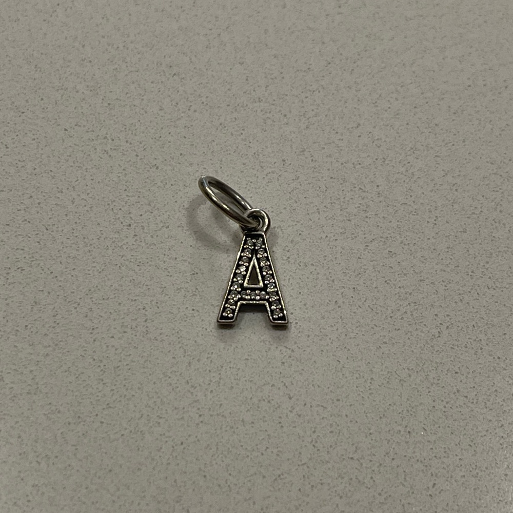 Authentic Pandora Letter A Dangle Clear CZ Charm Silver Vintage